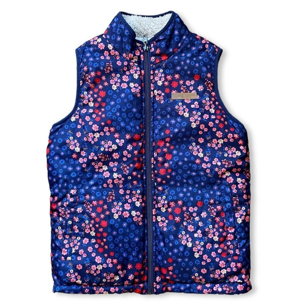 Buffalo David Bitton Reversible Zip Vest Youth 14/16 L Blue Micro Floral Sherpa